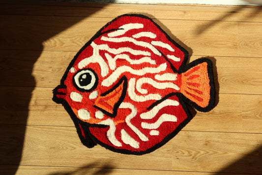 Handmade Discus (Symphysodon aequifasciatus) Rug – Cozy, Colorful Aquarium Decor with Intricate Patterns
