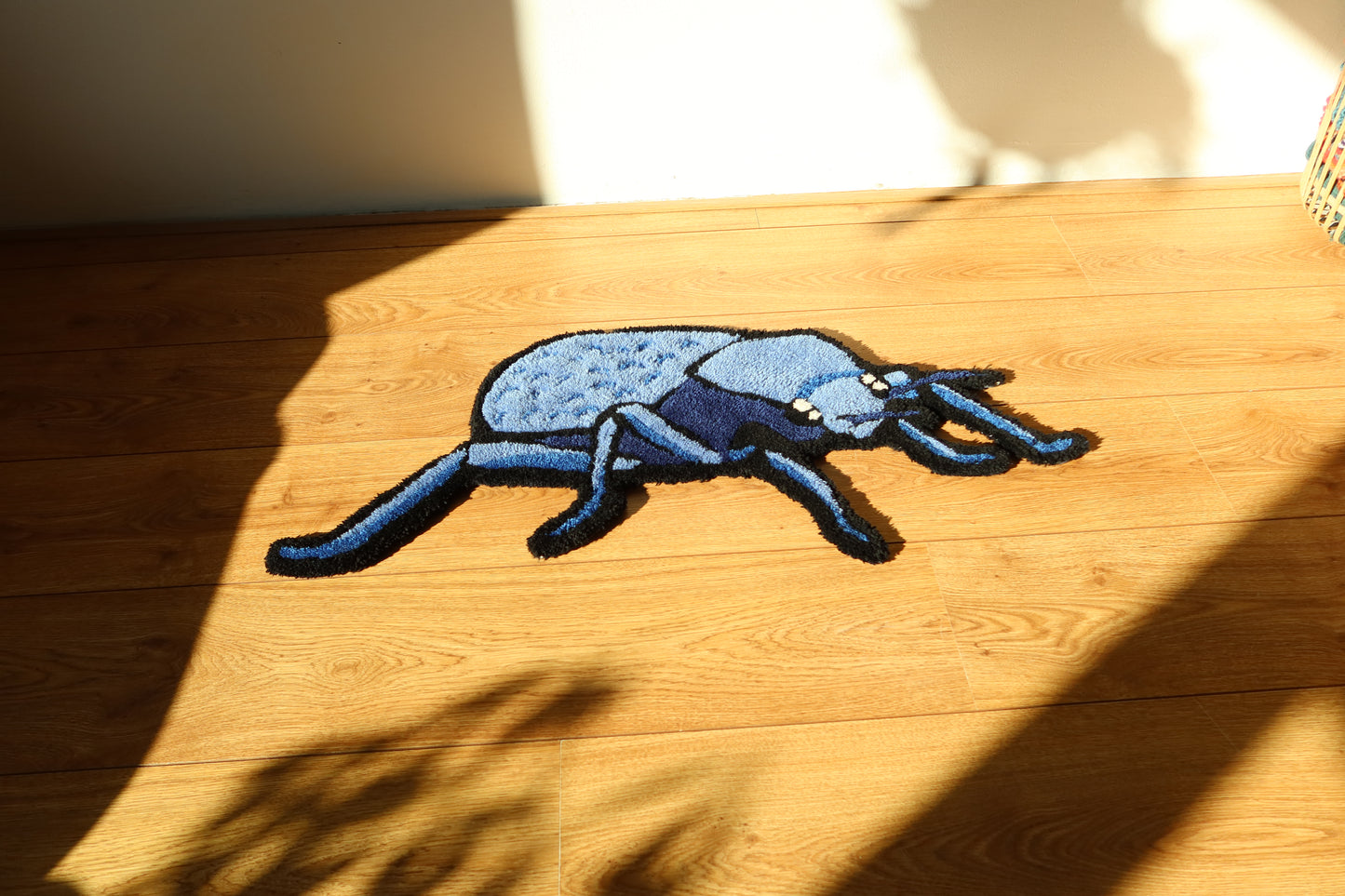 Blue Death Feigning Beetle (Asbolus verrucosus) Rug – Handmade Soft Carpet for Insect Enthusiasts