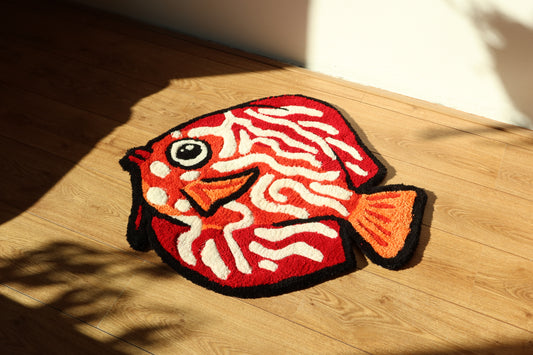 Discus Fish (Symphysodon aequifasciatus) Rug – Handmade Soft Carpet for Tropical Fish Lovers