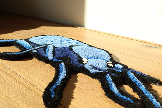 Detailed Head of Blue Death Feigning Beetle (Asbolus verrucosus) Rug – Handmade Design with Textured Details