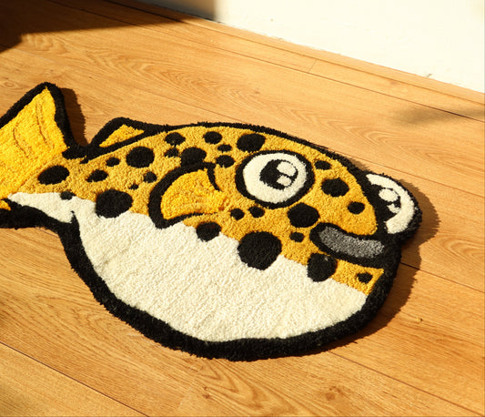  Green Spotted Puffer (Tetraodon nigroviridis) Rug – Handmade Soft Carpet for Fish and Puffer Enthusiasts