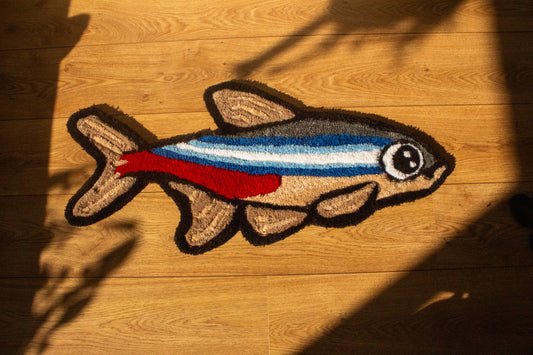 Neon Tetra (Paracheirodon innesi) Fish Rug – Colorful Handmade Carpet for Aquarium-Themed Spaces
